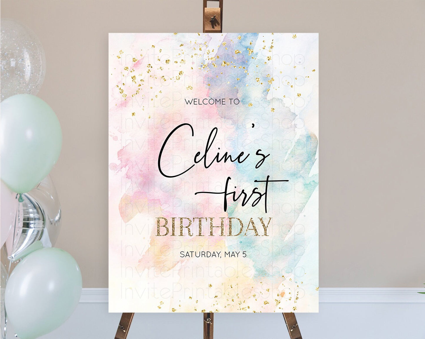 Pastel Welcome Sign Pastel Rainbow Welcome Sign Colorful Rainbow Confetti Watercolor Glitter Pastel First Birthday Welcome Sign D10276