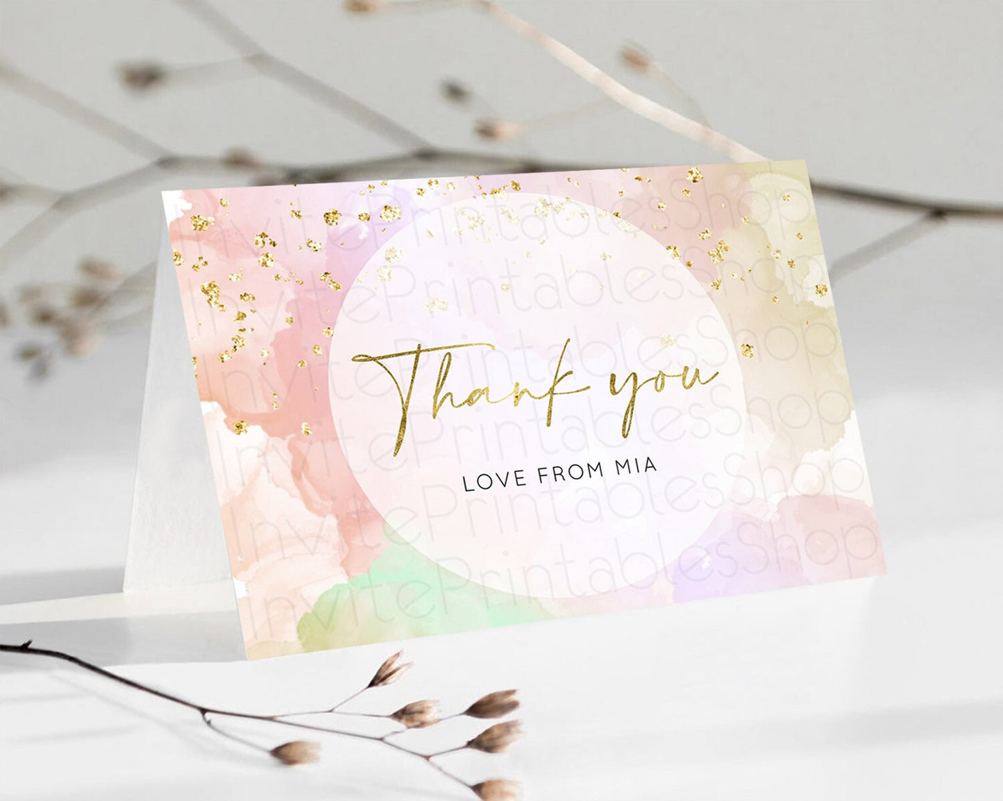 Pastel Thank You Rainbow Thank You Card Colorful Pastel Birthday Thank You Card Confetti Watercolor Pastel Teacher Thank You Cards D10627