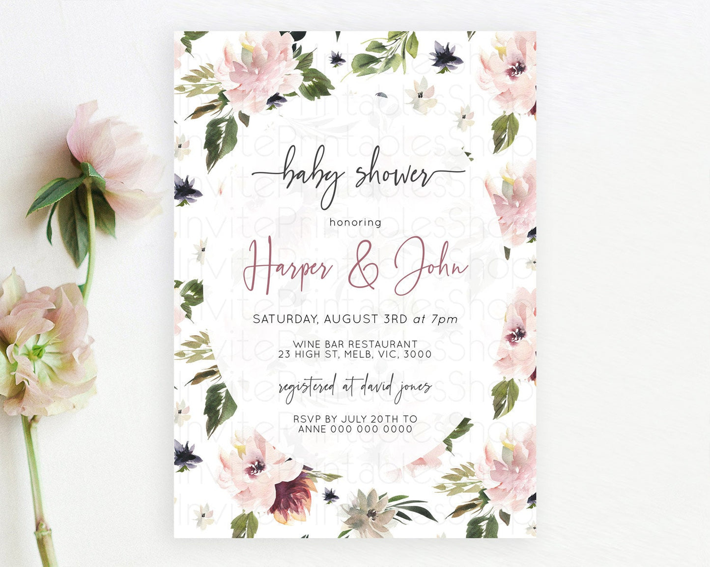 Wildflower Baby Shower Invitation Secret Garden Baby Shower Invitation Pastel Flowers Invite Enchanted Garden Shower Floral Theme D10538