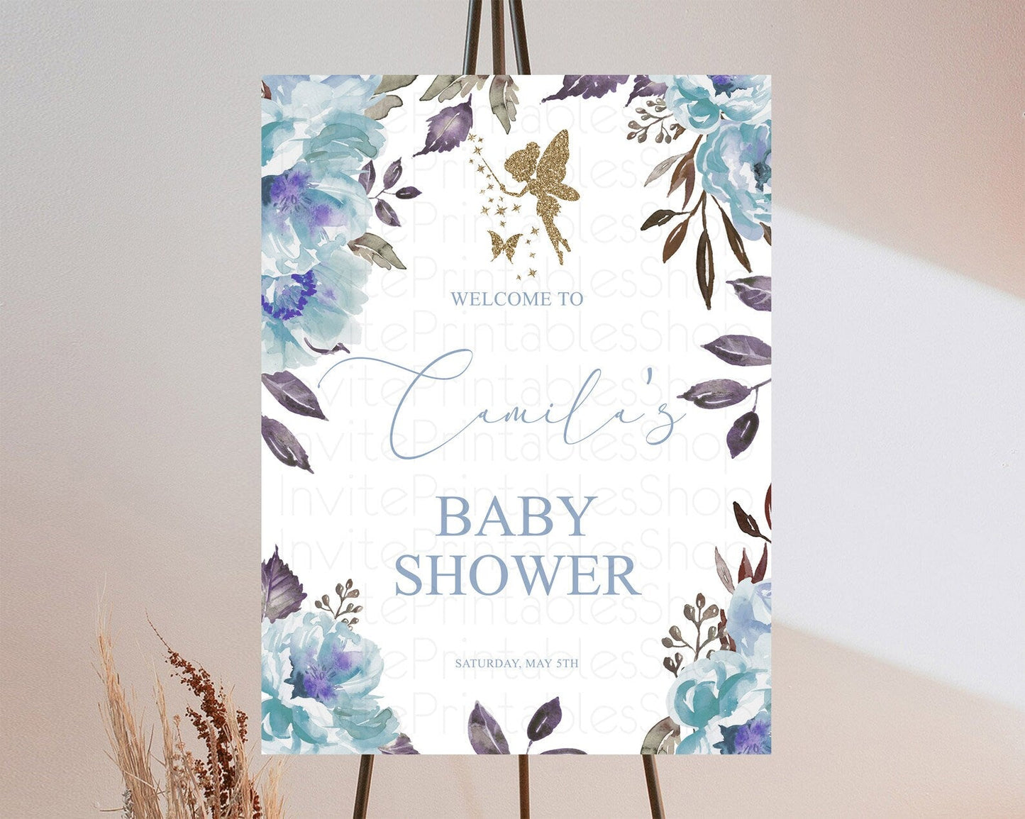Fairy Baby Shower Welcome Sign Fairy Welcome Board Enchanted Garden Pastel Floral Butterfly Decor Secret Garden Fairy Welcome Sign D10728
