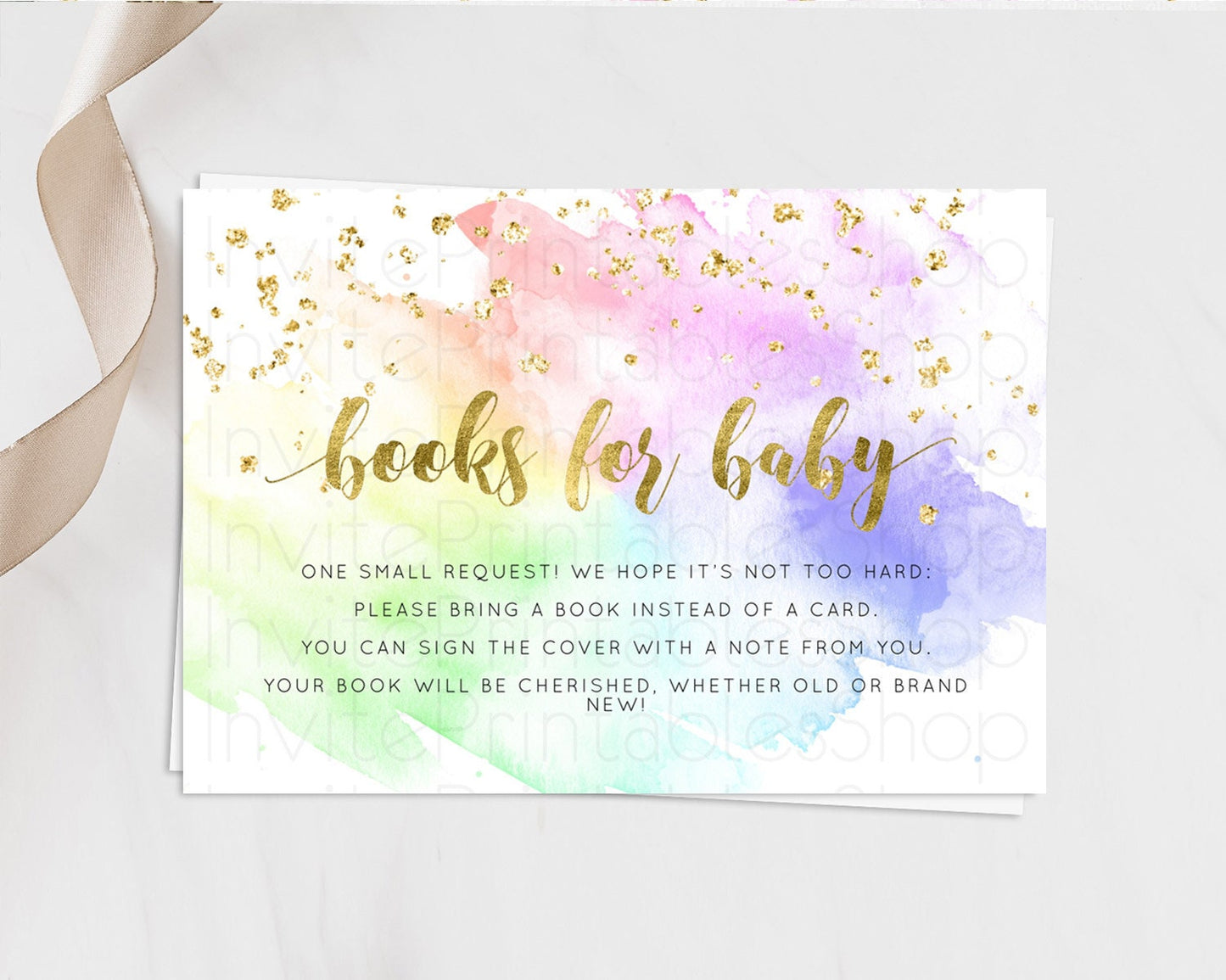 Pastel Books For Baby Card Pastel Rainbow Book Insert Colorful Ombre Watercolor Book Card Confetti Glitter Baby Book Poem Request D10876