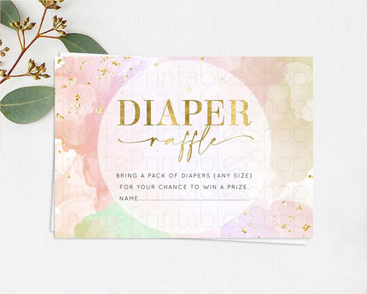 Pastel Diaper Raffle Card Pastel Rainbow Diaper Raffle Insert Colorful Ombre Watercolor Diaper Ticket Confetti Glitter Raffle Game D10627