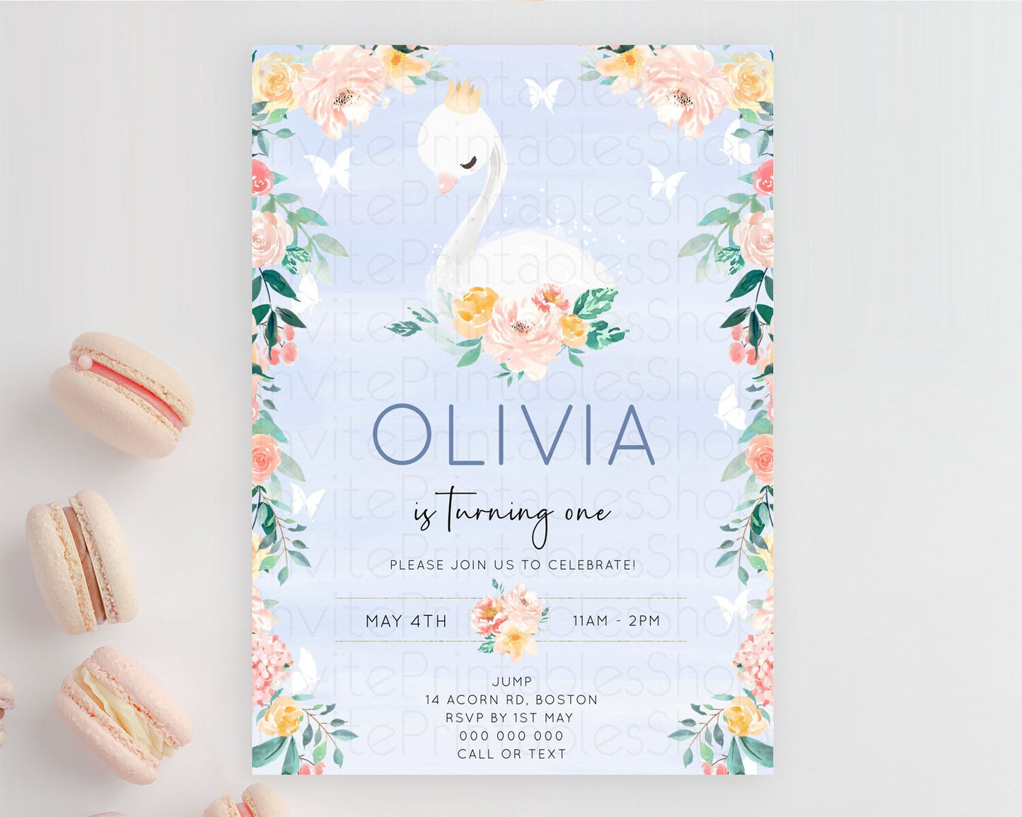 Swan Birthday Invitation Swan Princess Ballet Invitation Enchanted Forest Swan Lake Party Secret Garden Watercolour Pastel Floral D10885