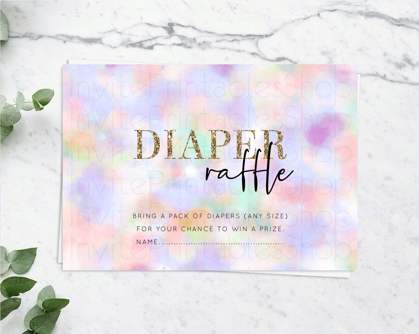 Pastel Diaper Raffle Card Pastel Rainbow Diaper Raffle Insert Colorful Ombre Watercolor Diaper Ticket Confetti Glitter Raffle Game D10697