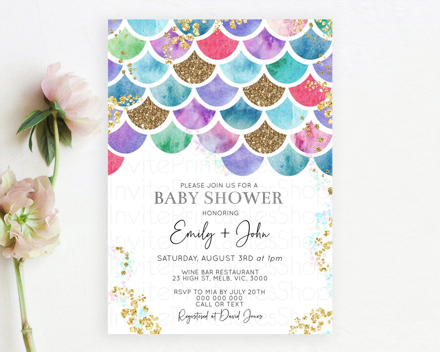 Rainbow Fish Baby Shower Invitation Rainbow Sea Baby Shower Invitation Watercolor Mermaid Invitation Under The Sea Invitation D10581