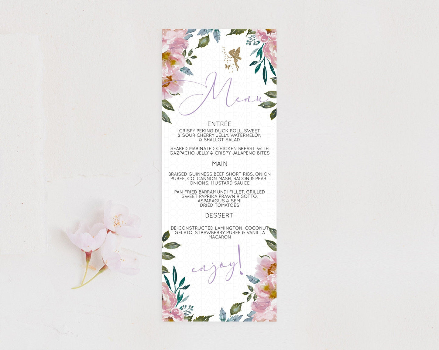 Fairy Menu Fairy Menu Template Enchanted Garden Pastel Floral Butterfly Table Decor Fairy Secret Garden Dinner Dessert Food Menu D10727