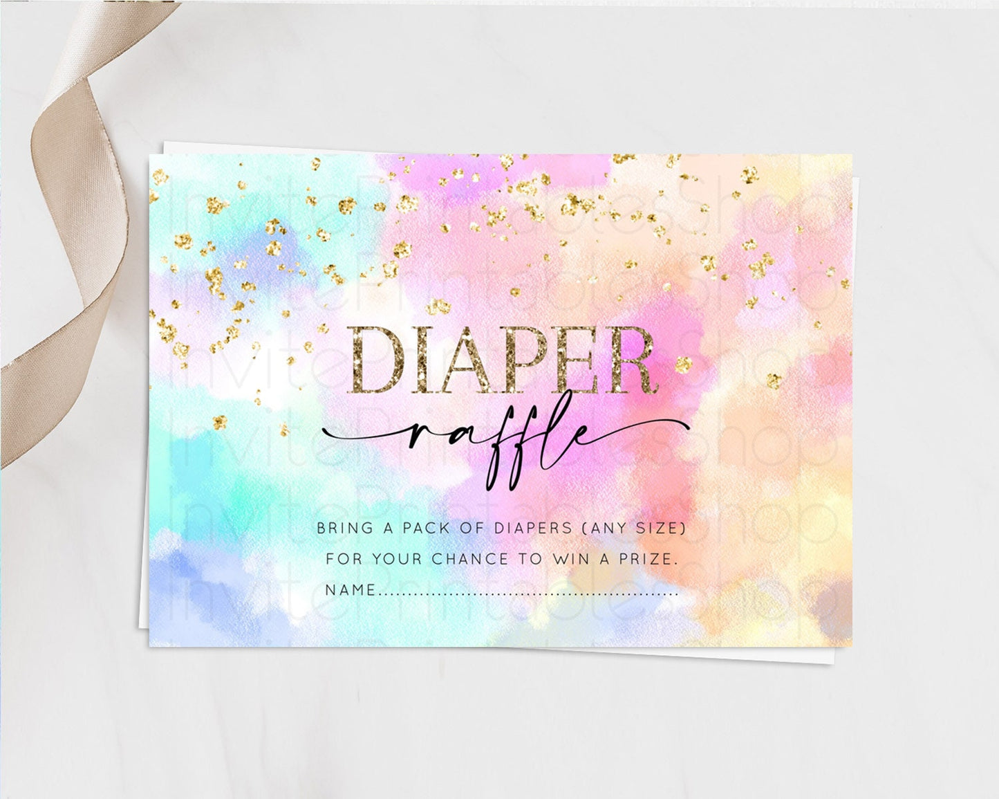 Pastel Diaper Raffle Card Pastel Rainbow Diaper Raffle Insert Colorful Ombre Watercolor Diaper Ticket Confetti Glitter Raffle Game D10667