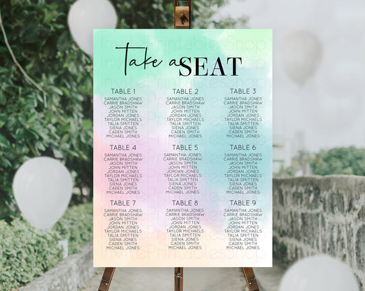 Editable Rainbow Seating Chart Pastel Seating Chart Colorful Pastel Watercol