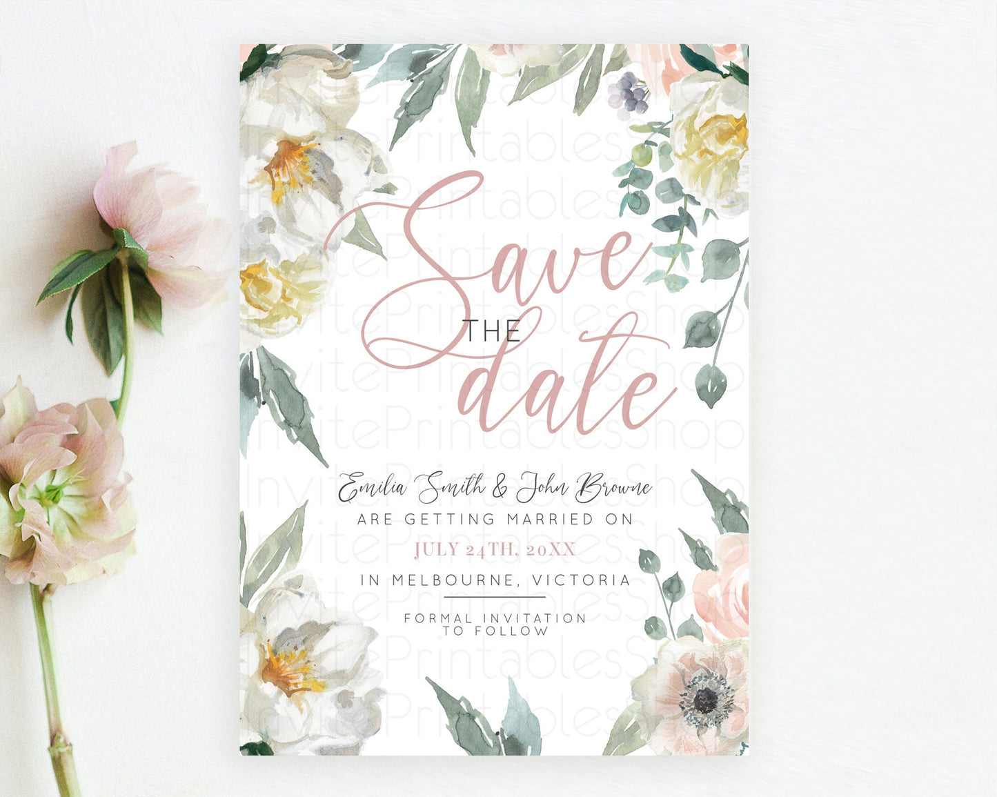 Wildflower Save The Date Template Secret Garden Save The Date Pastel Floral Garden Party Boho Flowers Birthday Baby Shower Wedding D10121