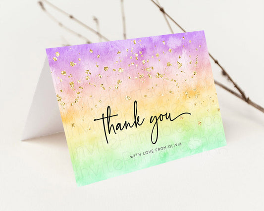 Pastel Thank You Rainbow Thank You Card Colorful Pastel Birthday Thank You Card Confetti Watercolor Pastel Teacher Thank You Cards D10514