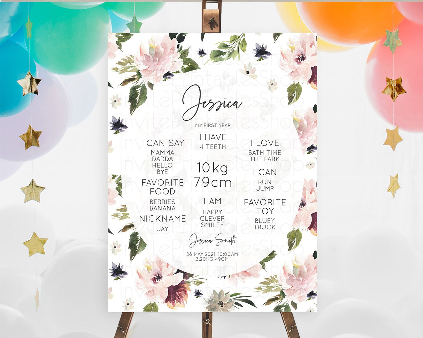 Secret Garden Milestone Board Wildflower First Birthday Milestone Poster Pastel Flowers Milestone Boho Wildflower 1st Birthday Sign D10538