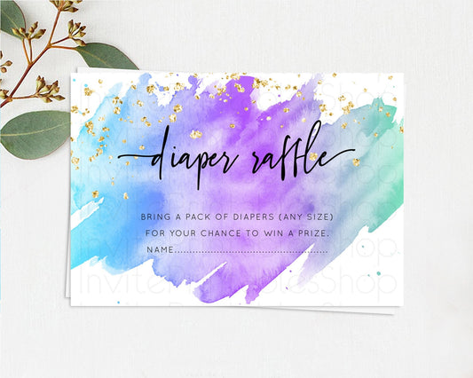 Pastel Diaper Raffle Card Pastel Rainbow Diaper Raffle Insert Colorful Ombre Watercolor Diaper Ticket Confetti Glitter Raffle Game D10491