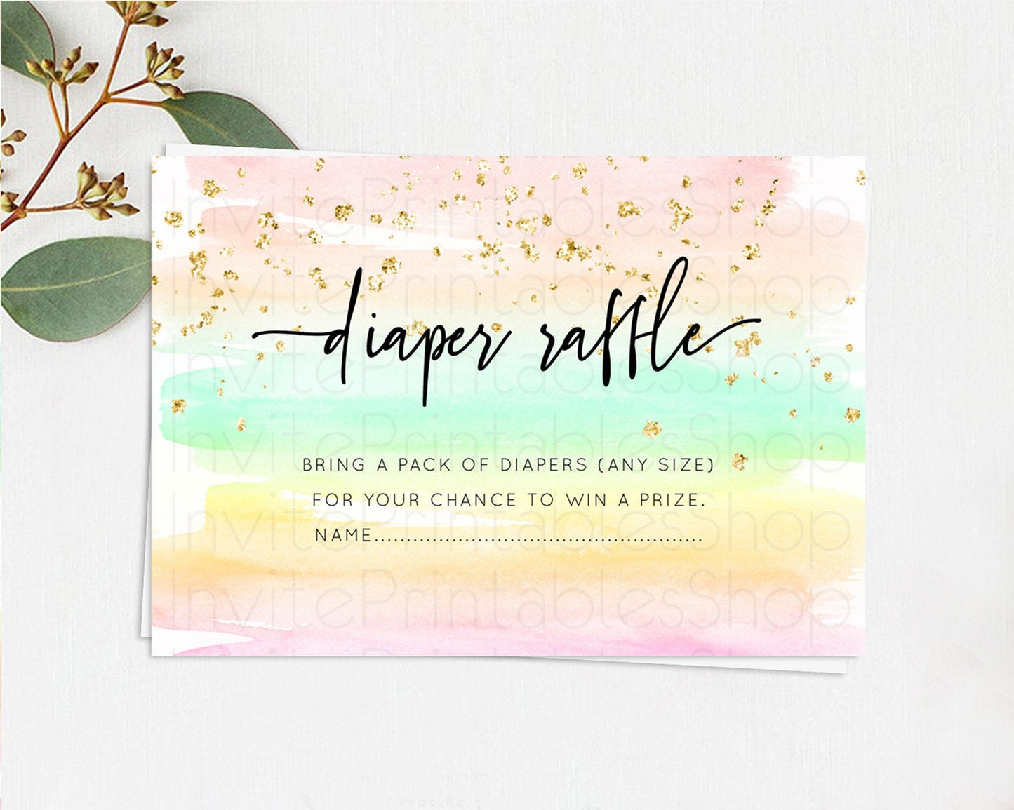 Pastel Diaper Raffle Card Pastel Rainbow Diaper Raffle Insert Colorful Ombre Watercolor Diaper Ticket Confetti Glitter Raffle Game D10591