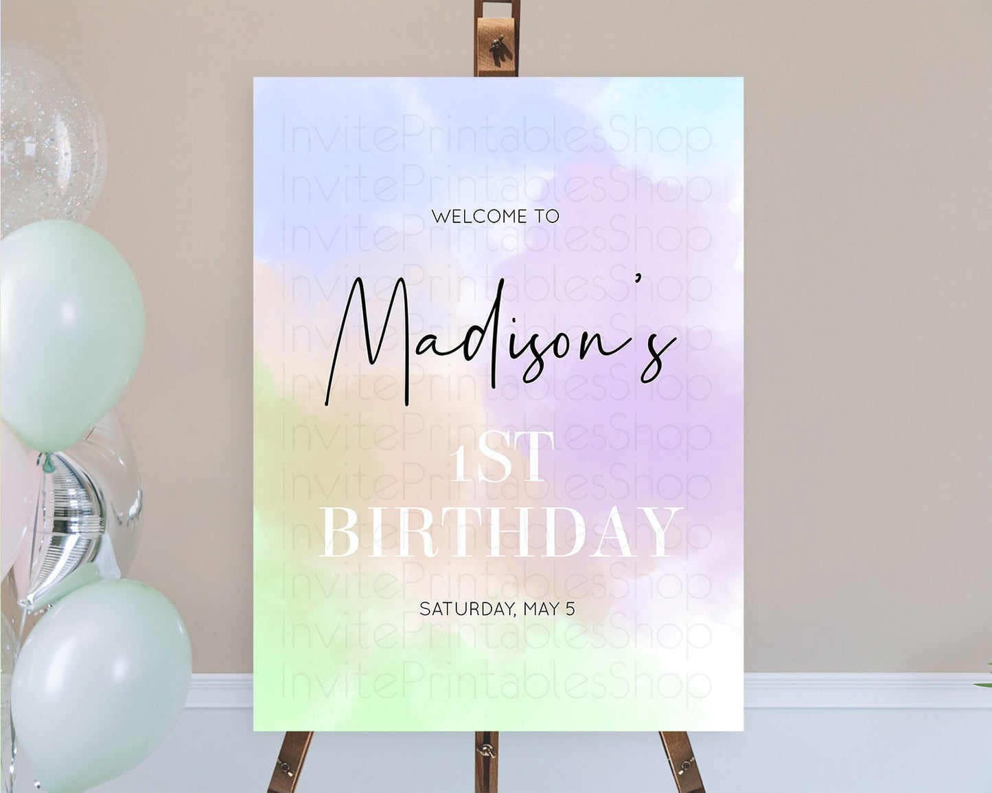 Pastel Welcome Sign Pastel Rainbow Welcome Sign Colorful Rainbow Confetti Watercolor Glitter Pastel First Birthday Welcome Sign D10371