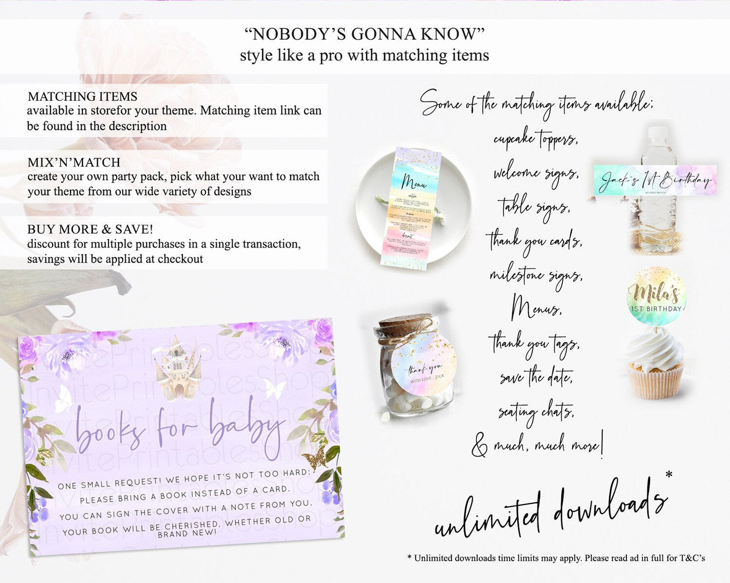 Princess Books For Baby Card Castle Book Card Insert Secret Garden Enchanted Castle Pastel Floral Garden Baby Shower Poem Request D10339