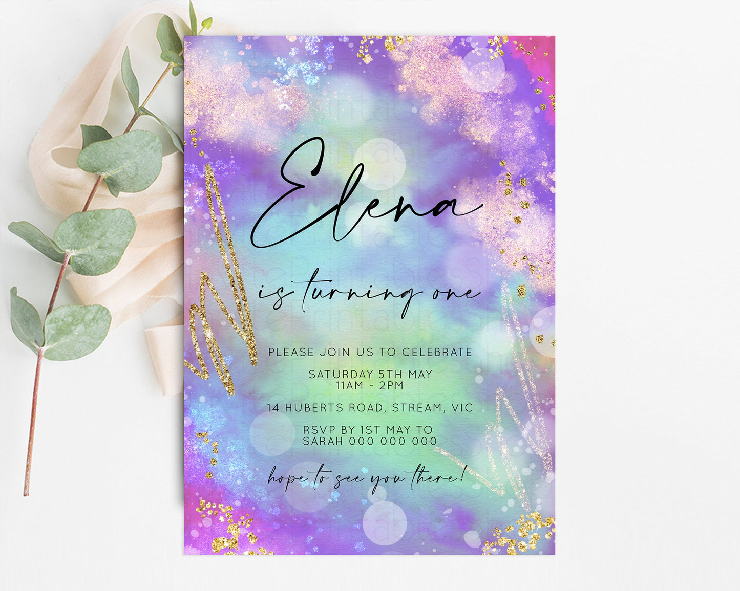 Rainbow Birthday Invitation Pastel Birthday Invite Ombre Watercolor Invite Enchanted Theme Colorful Splash Glitter Sprinkles 1st 2nd 3rd