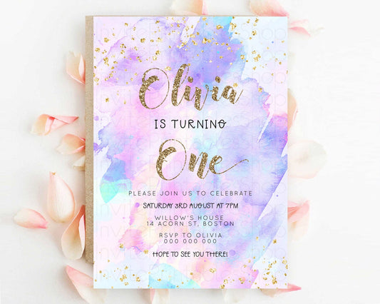 Editable Rainbow Birthday Invitation Colorful Pastel Watercolor Invitation G