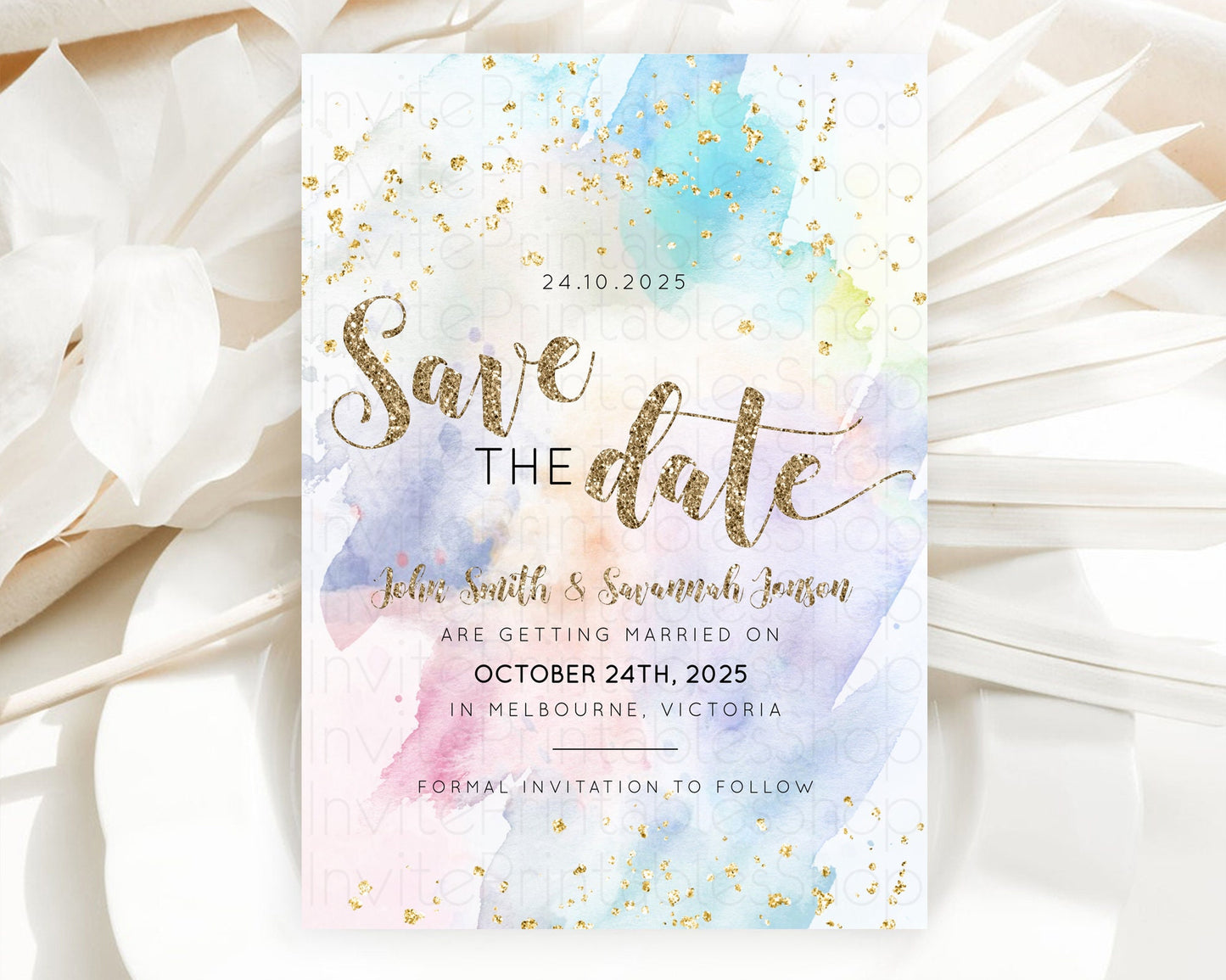 Pastel Save The Date Template Pastel Ombre Rainbow Watercolor Colorful Party For Birthday Baptism Baby Shower Wedding Bridal Shower D10421