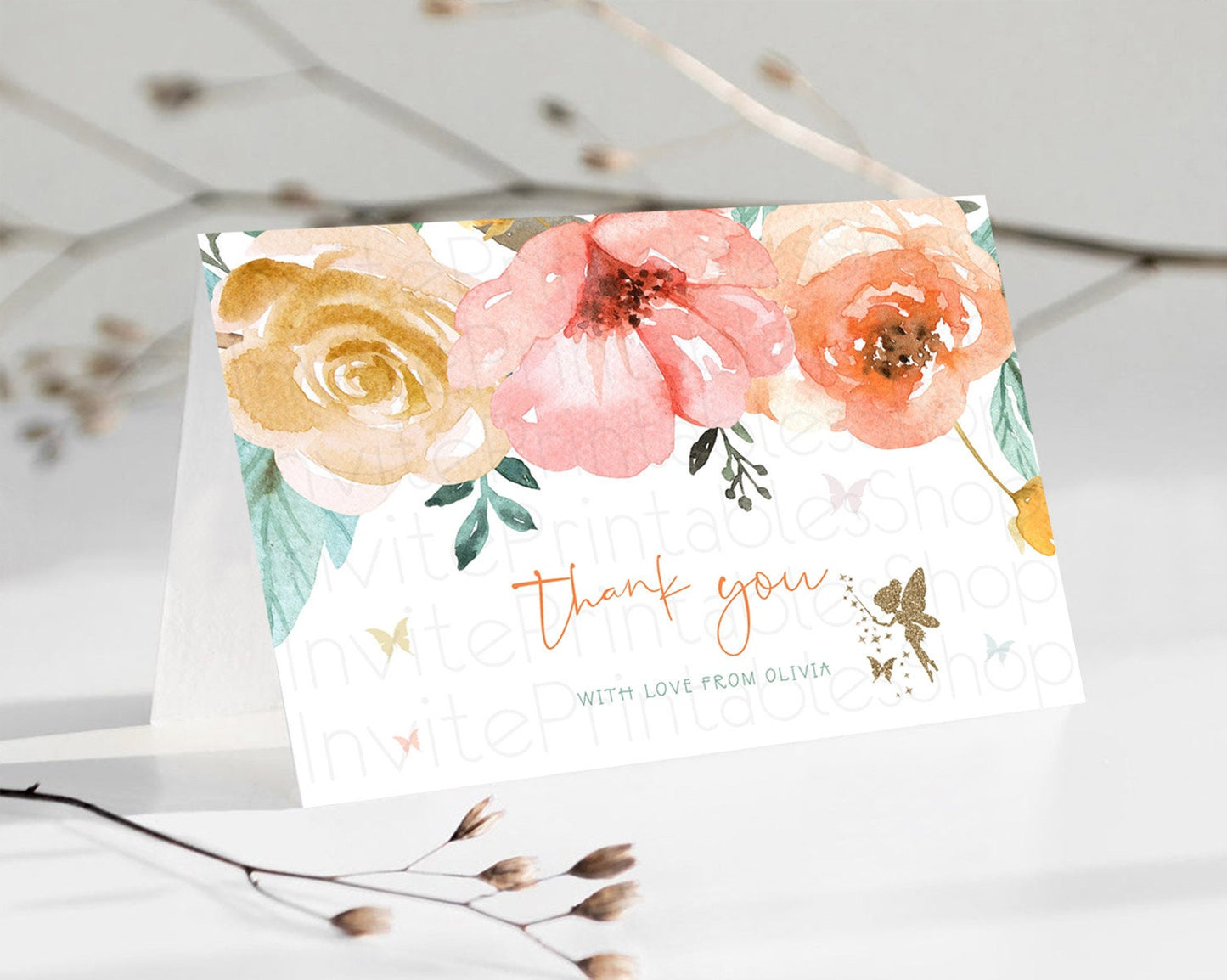 Fairy Thank You Fairy Thank You Card Enchanted Garden Pastel Butterfly Birthday Thank You Floral Secret Garden Teacher Thank You D10346