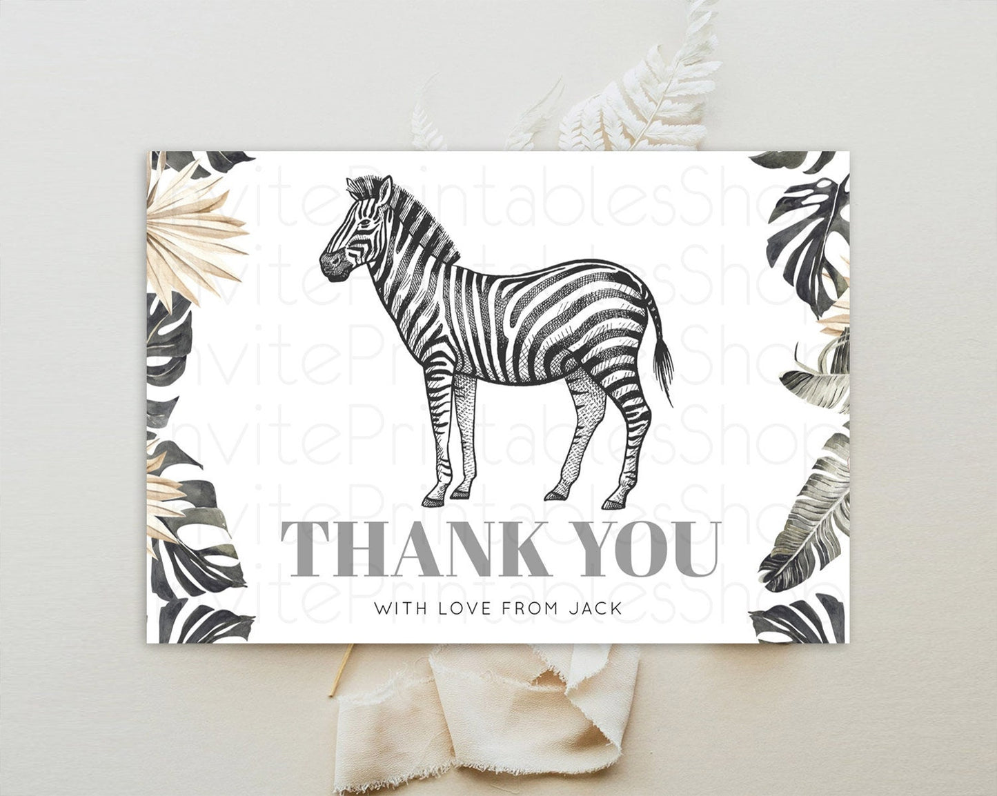 Zebra Thank You Zebra Thank You Card Zebra Birthday Thank You Cards Safari Dried Palm Fern Zebra Teacher Thank You Card Template D10824