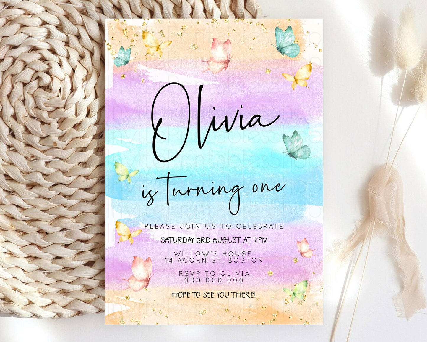 Pastel Butterfly Birthday Invitation Butterfly Birthday Invitation Whimsical Butterfly Enchanted Garden 1st 2nd Birthday Invitation D23178