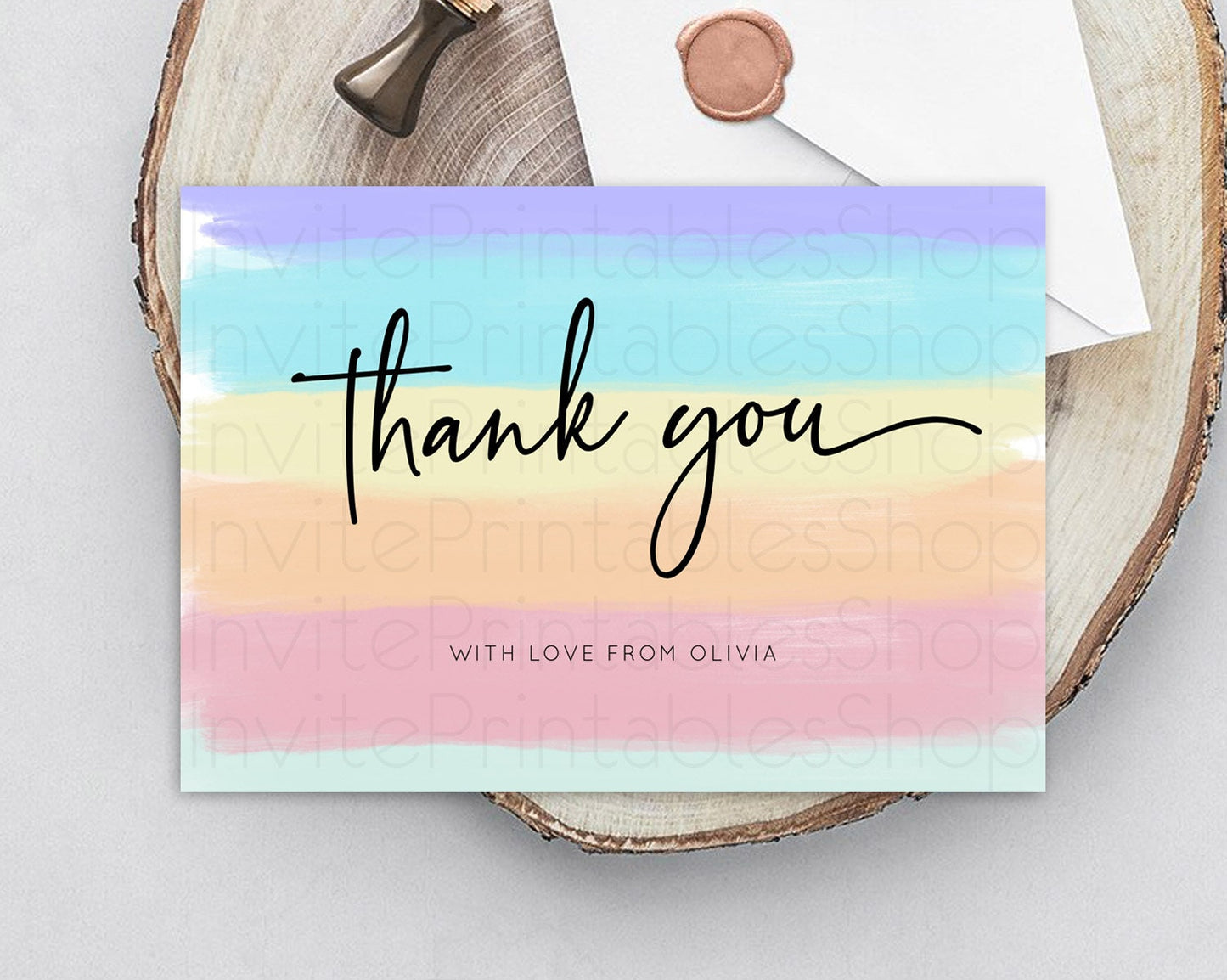 Pastel Thank You Rainbow Thank You Card Colorful Pastel Birthday Thank You Card Confetti Watercolor Pastel Teacher Thank You Cards D10510
