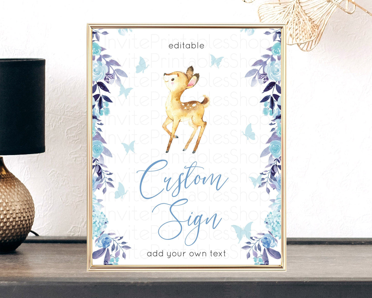 Fawn Deer Sign Pastel Floral Deer Table Sign Decor Enchanted Forest Butterfly Party 1st Birthday Baptism Baby Shower Bridal Shower D10917