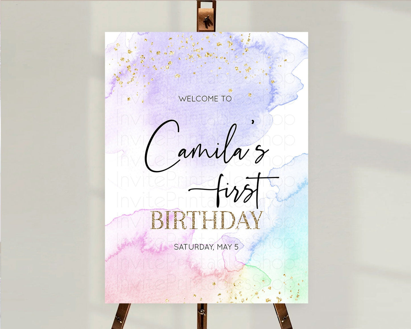 Pastel Welcome Sign Pastel Rainbow Welcome Sign Colorful Rainbow Confetti Watercolor Glitter Pastel First Birthday Welcome Sign D10215