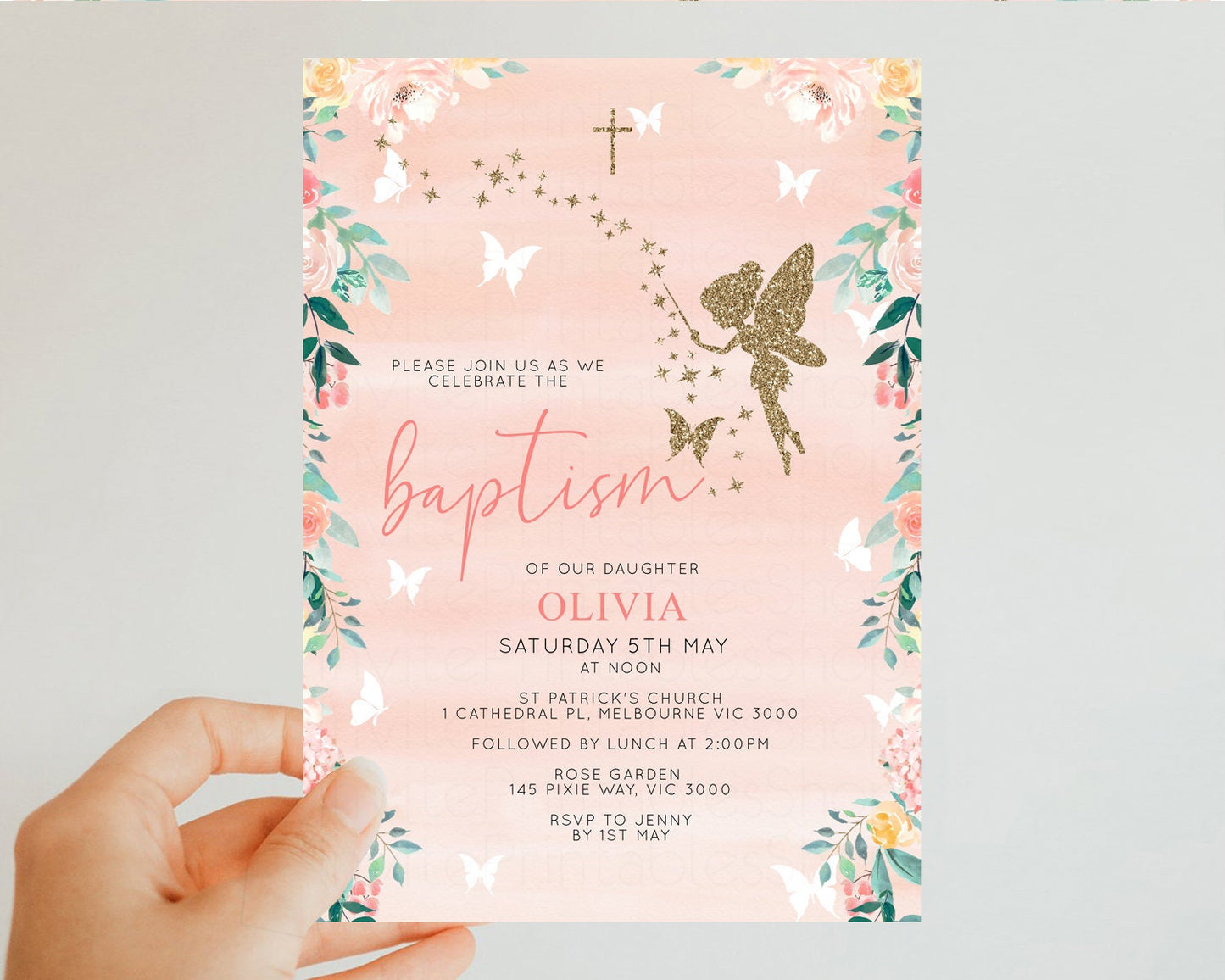 Fairy Baptism Invite Fairy Christening Invite Enchanted Forest Invite Secret Garden Invite Whimsical Floral Invite Botanical High Tea f238