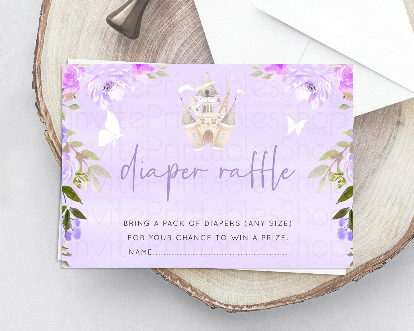 Princess Diaper Raffle Card Castle Diaper Ticket Insert Secret Garden Enchanted Castle Pastel Floral Garden Baby Shower Poem Request D10339