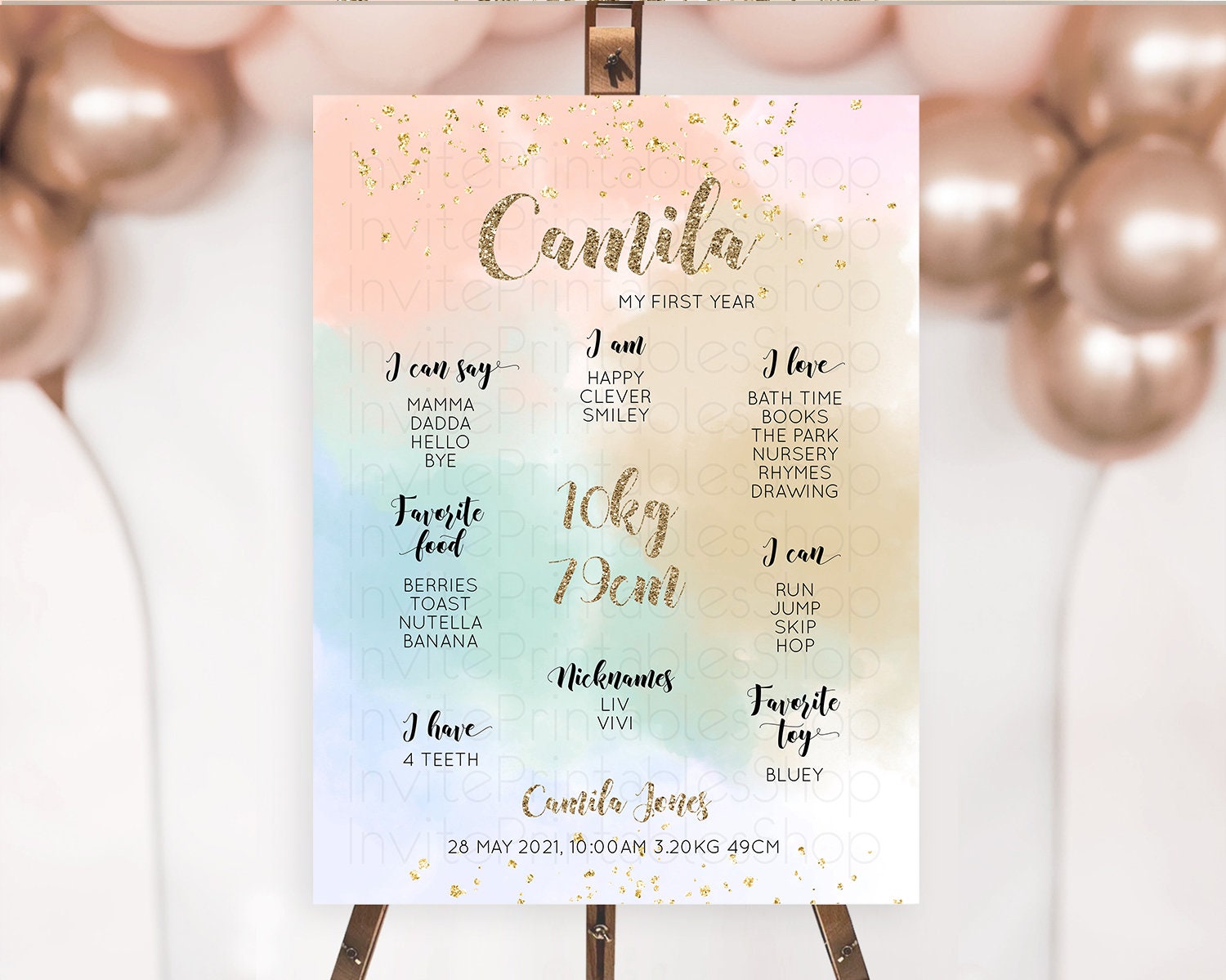 Editable Pastel First Birthday Milestone Board Pastel Rainbow Milestone Post