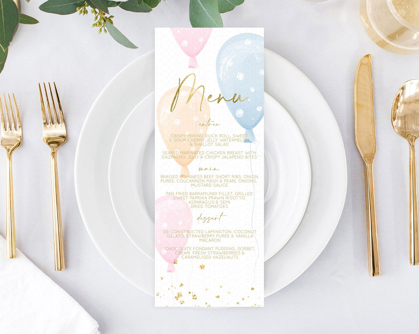 Pastel Balloons Menu Colorful Balloon Menu Template Rainbow Balloon Menu Balloon Table Decor Confetti Balloon Party Food Menu D10182