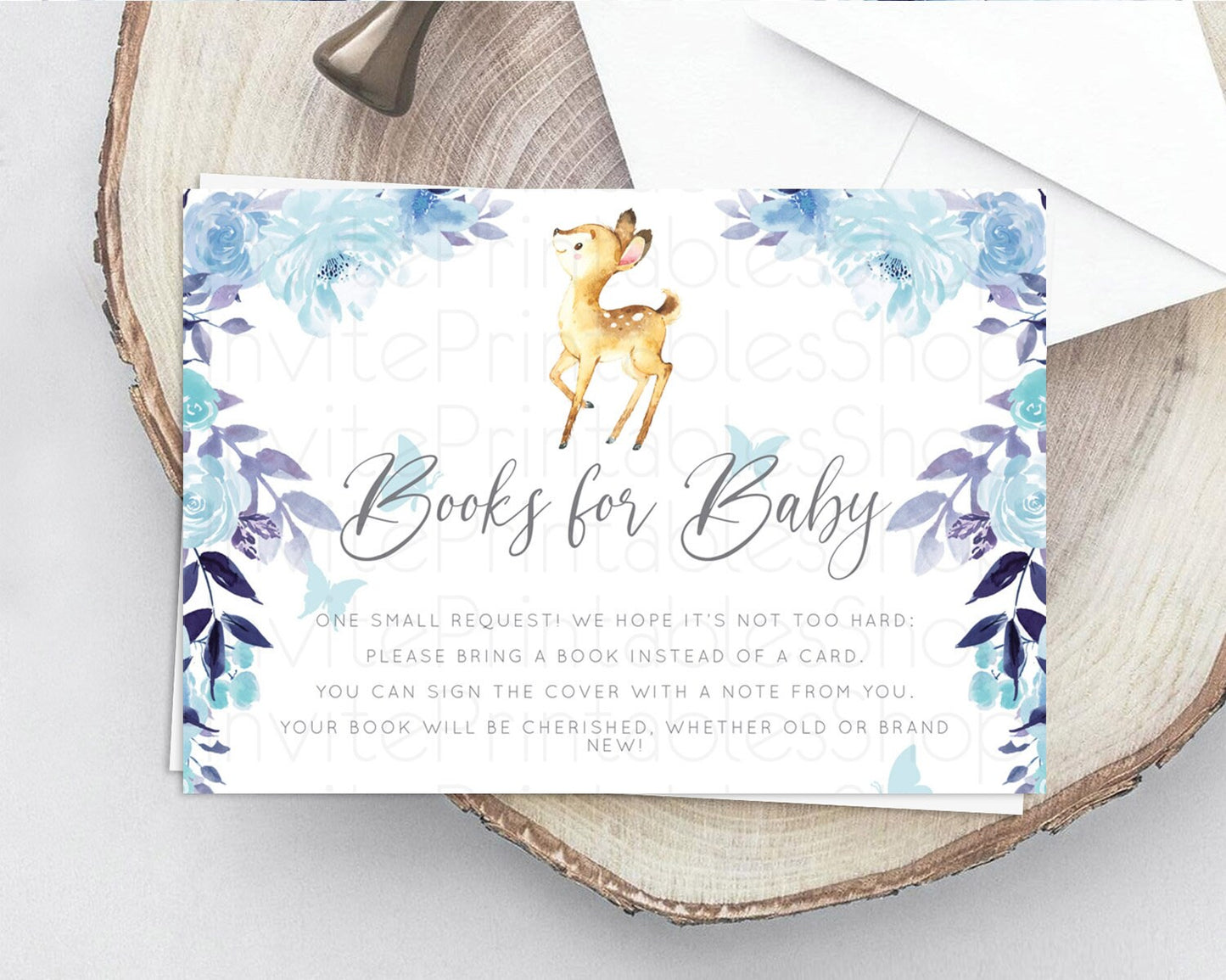 Fawn Books For Baby Card Deer Book Insert Floral Deer Book Card Enchanted Forest Butterfly Pastel Baby Shower Book Poem Request D10917