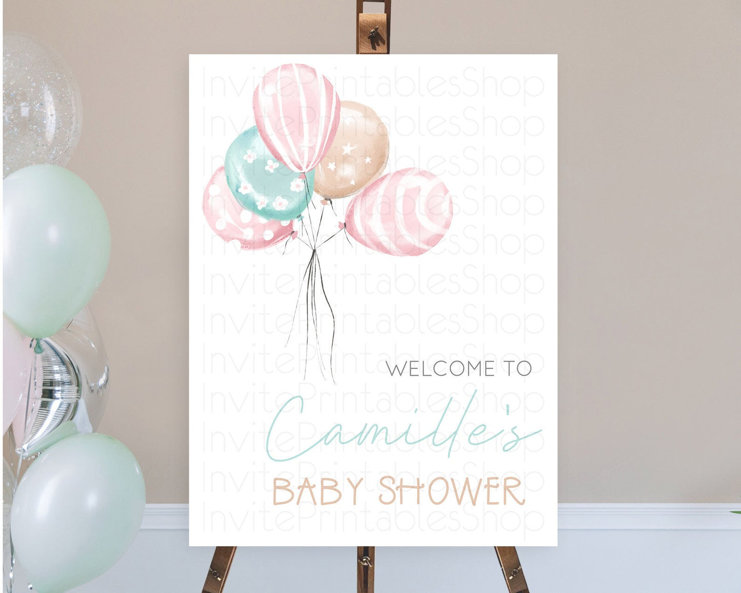 Pastel Balloons Baby Shower Welcome Sign Colorful Balloon Welcome Board Rainbow Balloon Welcome Poster Confetti Balloon Welcome Sign D10687