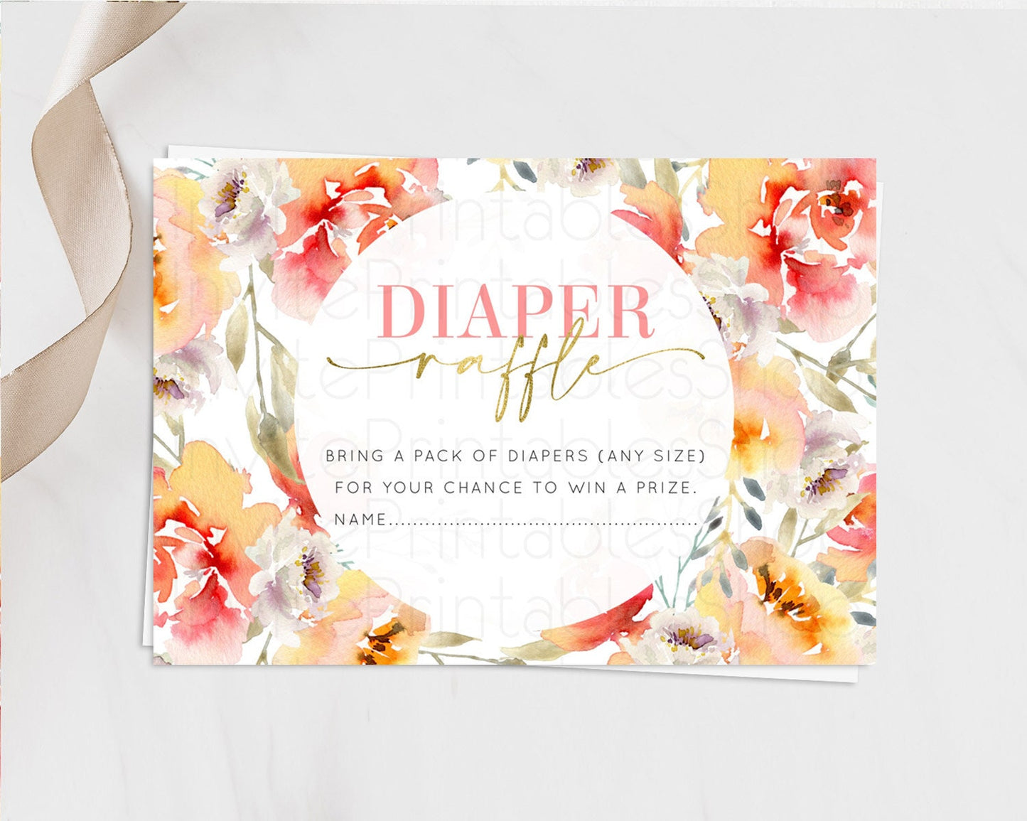 Secret Garden Diaper Raffle Card Boho Wildflower Diaper Raffle Insert Pastel Flower Garden Baby Shower Card Flower Raffle Game D10280