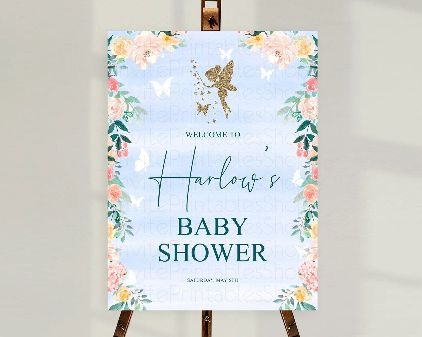 Fairy Baby Shower Welcome Sign Fairy Welcome Board Enchanted Garden Pastel Floral Butterfly Decor Secret Garden Fairy Welcome Sign D10794