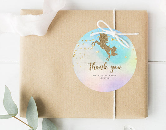 Unicorn Rainbow  Thank You Gift Tags Pastel Unicorn Thank You Tags Magical Ombre Unicorn Favor Tags Colorful Watercolor Party Tags D10952