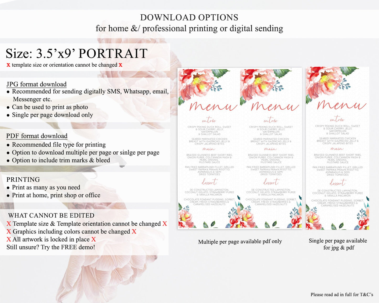 Secret Garden Menu Wildflower Menu Template Pastel Flower Garden Table Decor Boho Floral Dinner Dessert Floral Party Food Menu D10751