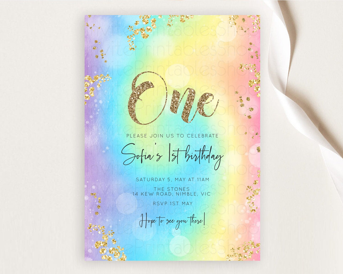 Tie Dye Invitation Rainbow Birthday Invitation Pastel Invitation Colorful Invitation Pastel Rainbow Party 3rd 2nd 1st First Birthday D10568