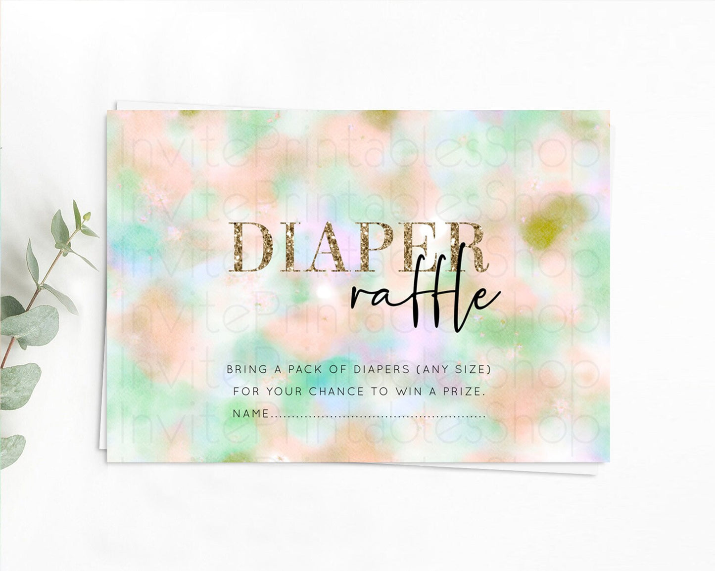 Pastel Diaper Raffle Card Pastel Rainbow Diaper Raffle Insert Colorful Ombre Watercolor Diaper Ticket Confetti Glitter Raffle Game D10693