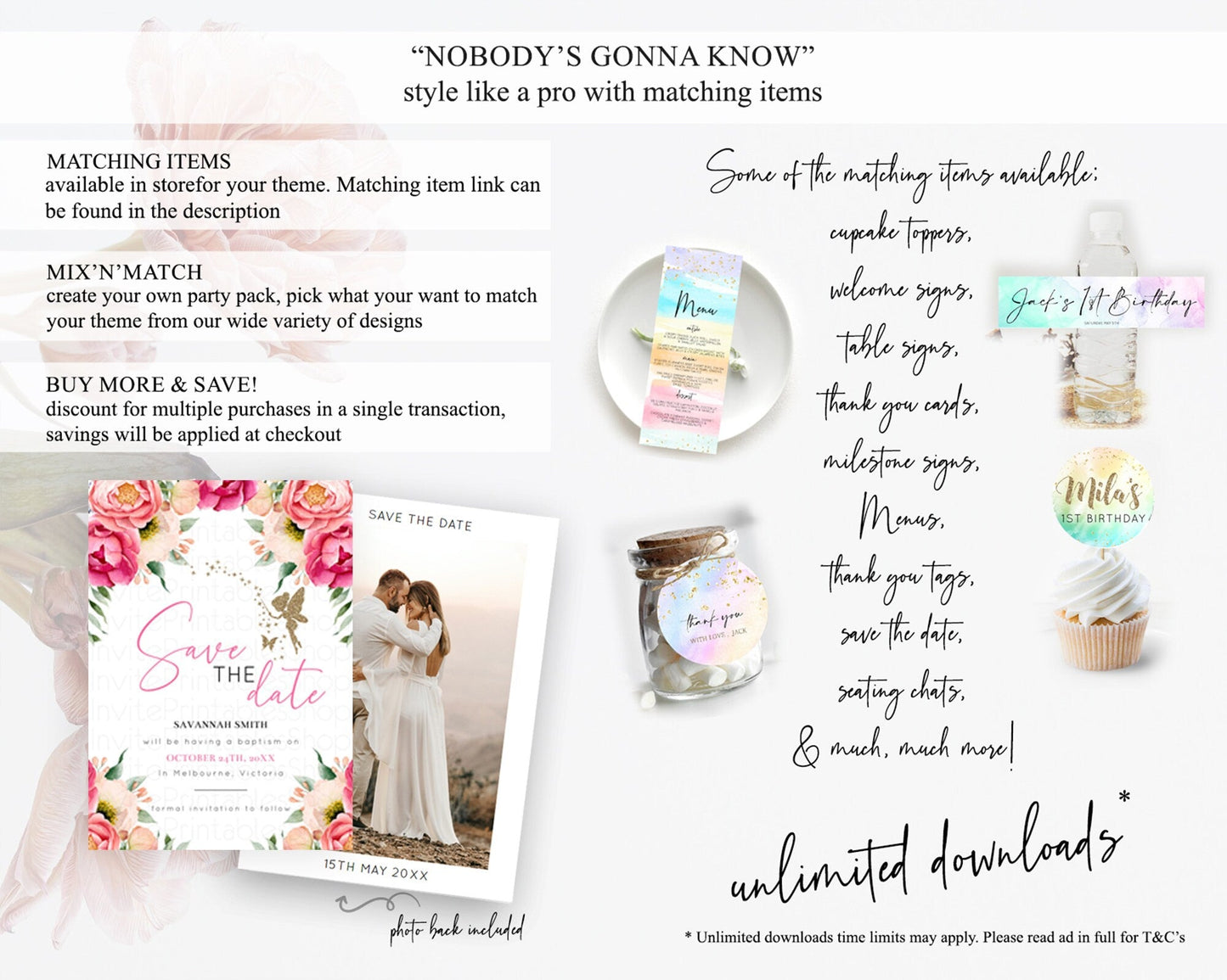 Fairy Save The Date Template Enchanted Garden Pastel Floral Butterfly Party Secret Garden Birthday Baptism Baby Shower Bridal Shower D10883