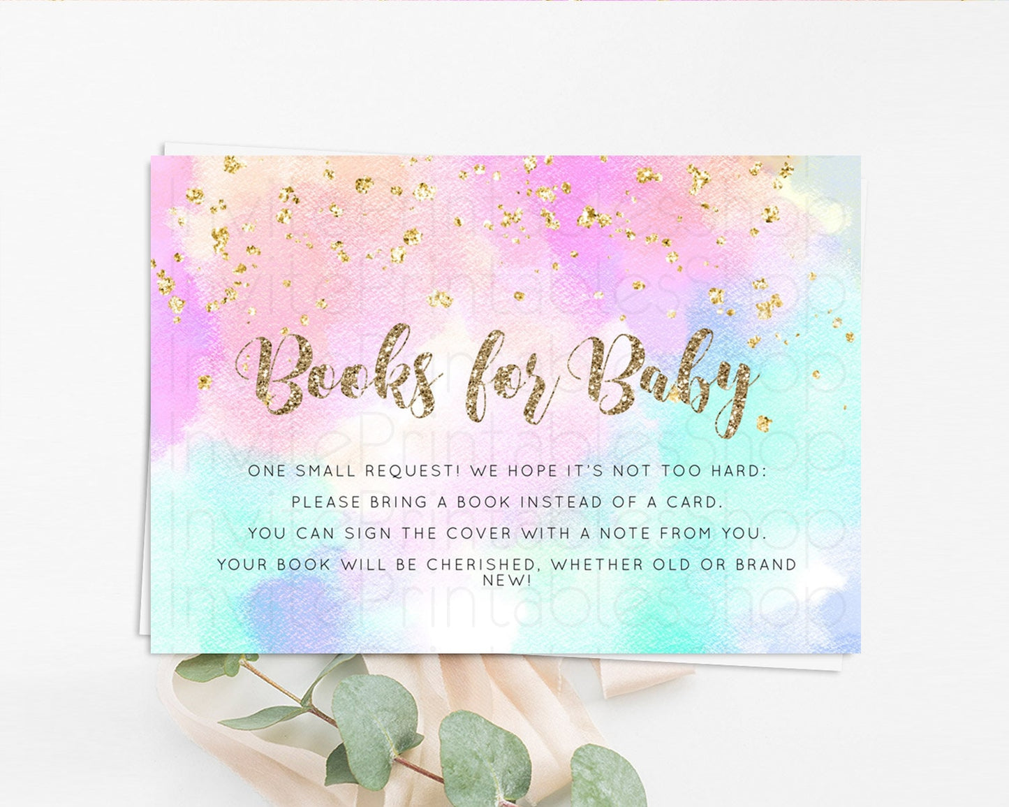 Pastel Books For Baby Card Pastel Rainbow Book Insert Colorful Ombre Watercolor Book Card Confetti Glitter Baby Book Poem Request D10669