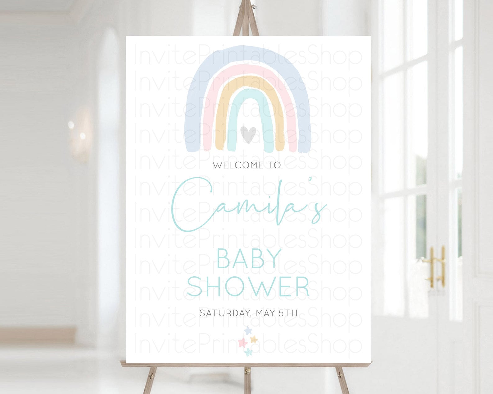 Editable Pastel Rainbow Baby Shower Welcome Sign Boho Rainbow Welcome Board