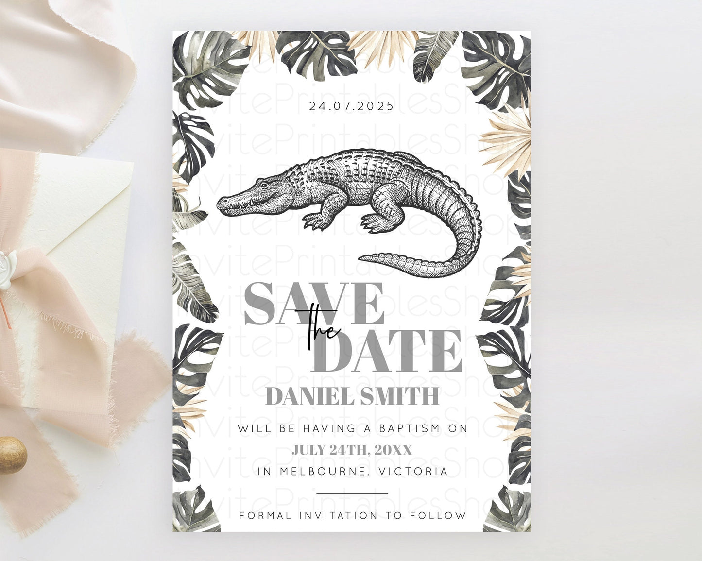 Croc Gator Save The Date Template Croc Gator Party Save The Date Safari Adventure Croc Gator Minimal Theme 1st Birthday Baptism D10830