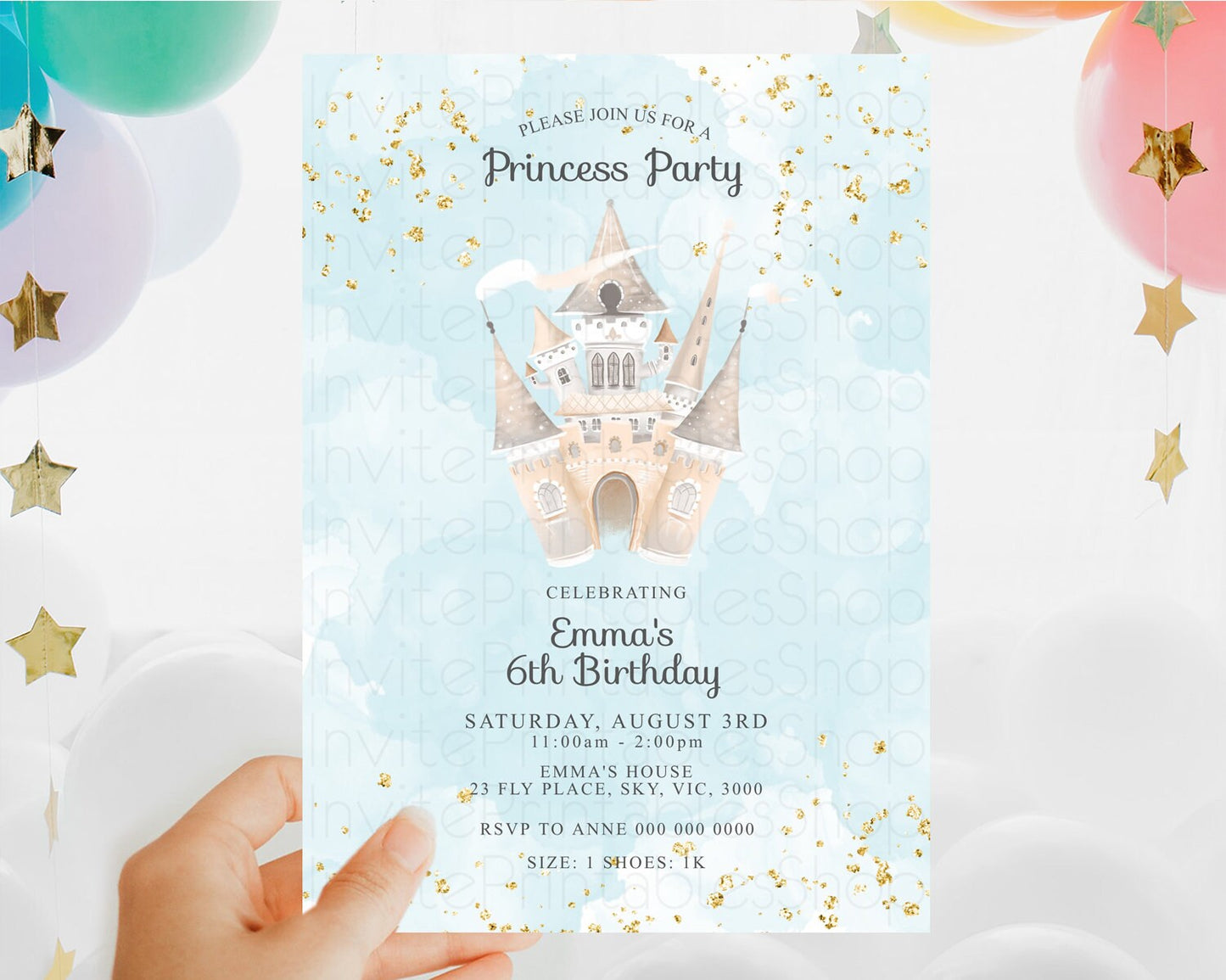 Princess Birthday Invitation Princess Invitation Pastel Invitation Royal Birthday Rainbow Color Enchanted Castle 1st First Birthday D10659