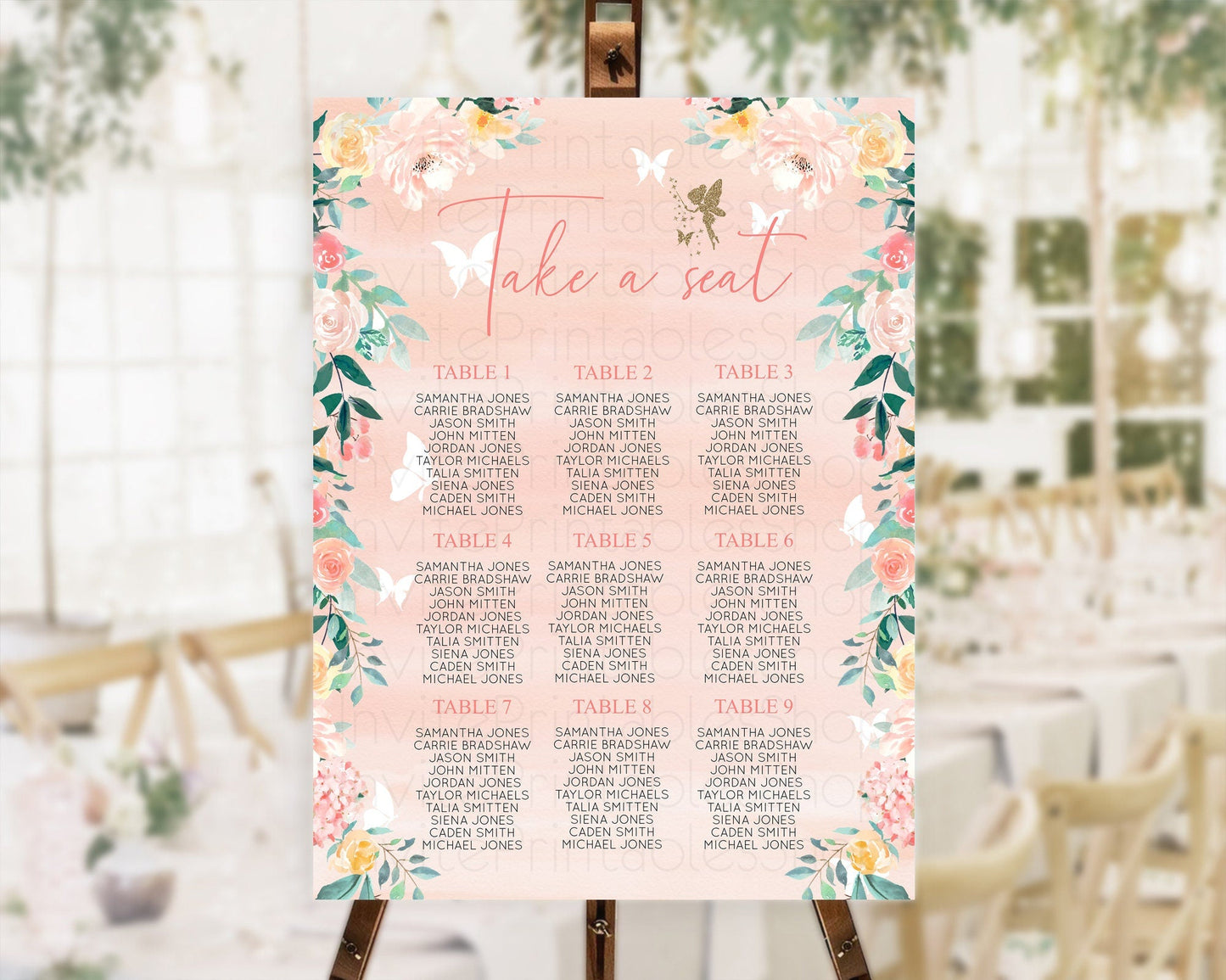 Fairy Seating Chart Pastel Fairy Seating Chart Fairy Tea Party Fairy Garden Seating Sign Enchanted Garden Floral Butterfly Decor D10792