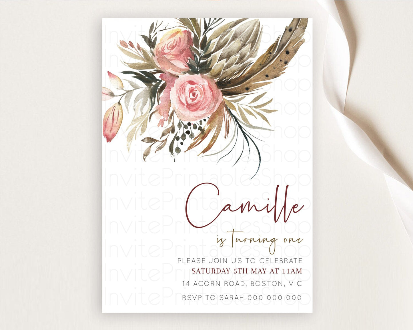 Secret Garden Invitation Wildflower Birthday Invitation Pastel Flowers Invite Enchanted Garden Boho Floral 3rd 2nd First Birthday D10686