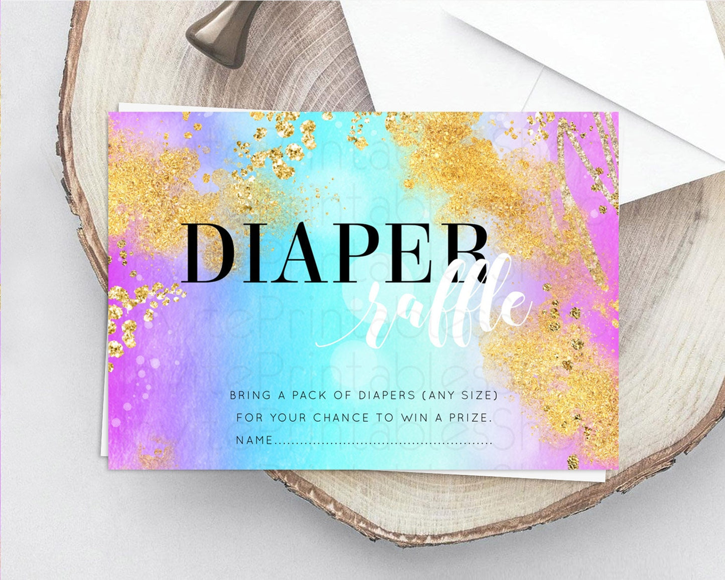 Pastel Diaper Raffle Card Pastel Rainbow Diaper Raffle Insert Colorful Ombre Watercolor Diaper Ticket Confetti Glitter Raffle Game D10564