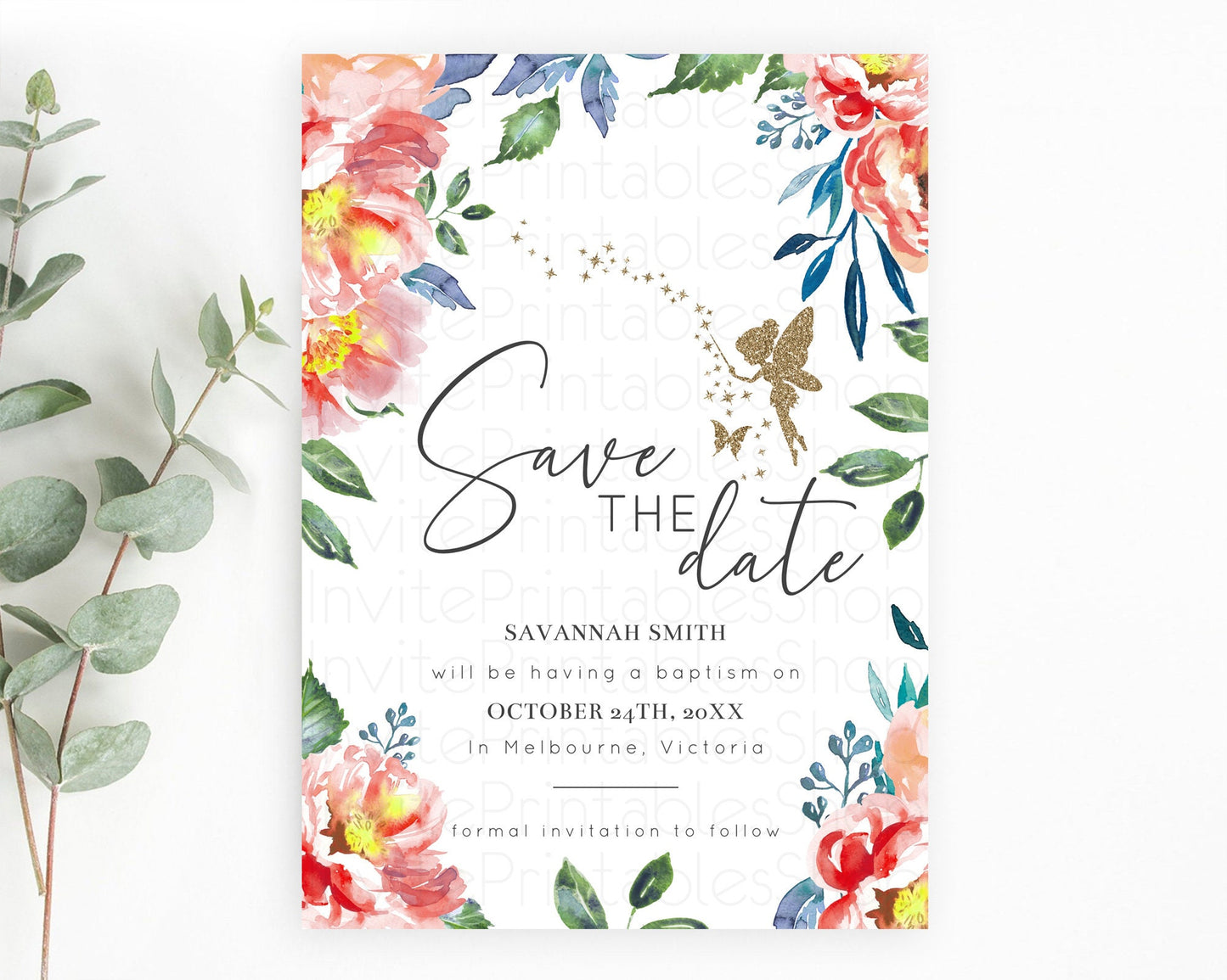 Fairy Save The Date Template Enchanted Garden Pastel Floral Butterfly Party Secret Garden Birthday Baptism Baby Shower Bridal Shower D10752