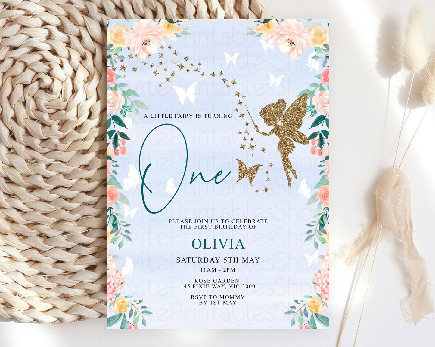 Fairy Birthday Invitation Fairy Invites Fairy Tea Party Fairy Garden Birthday Secret Garden Enchanted Garden Pastel Floral Butterfly D10794